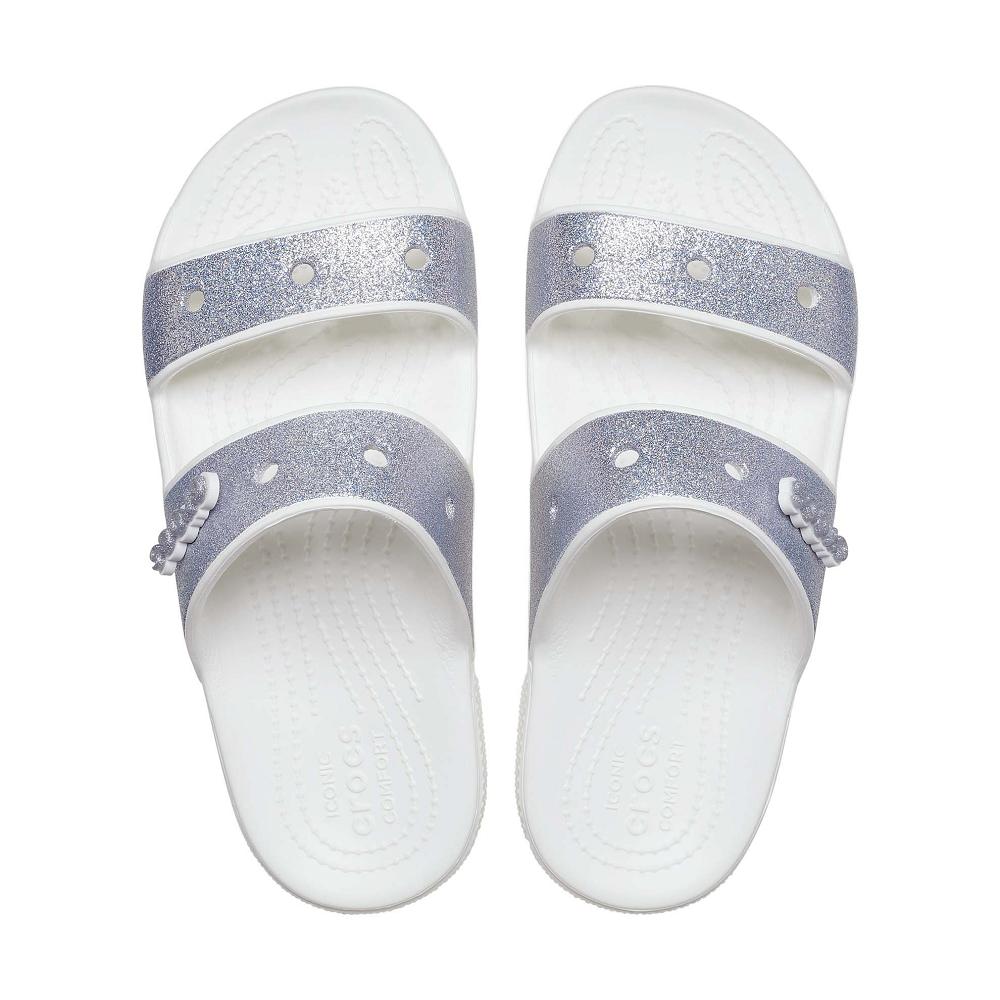 Silver / White Men's Crocs Classic Glitter Sandals | NZ 1236FDNM